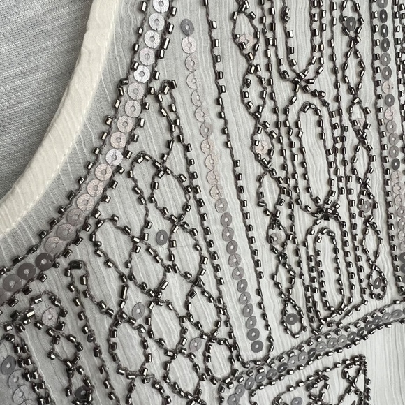 🔥2/$10 |•MAURICES•| Beaded Sequined Sheer Cream Top Size Small - Picture 3 of 12